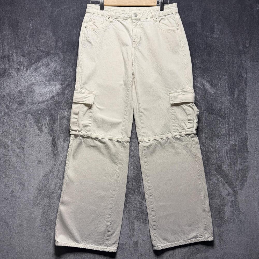 PacSun Cargos Sz 26 Baggy White Wide Leg Denim Pockets Streetwear Utility Casual